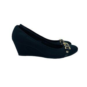 Bandolino Shoes Womens Size 11 M Black Slip On Pumps High Wedge Heels Link Chain